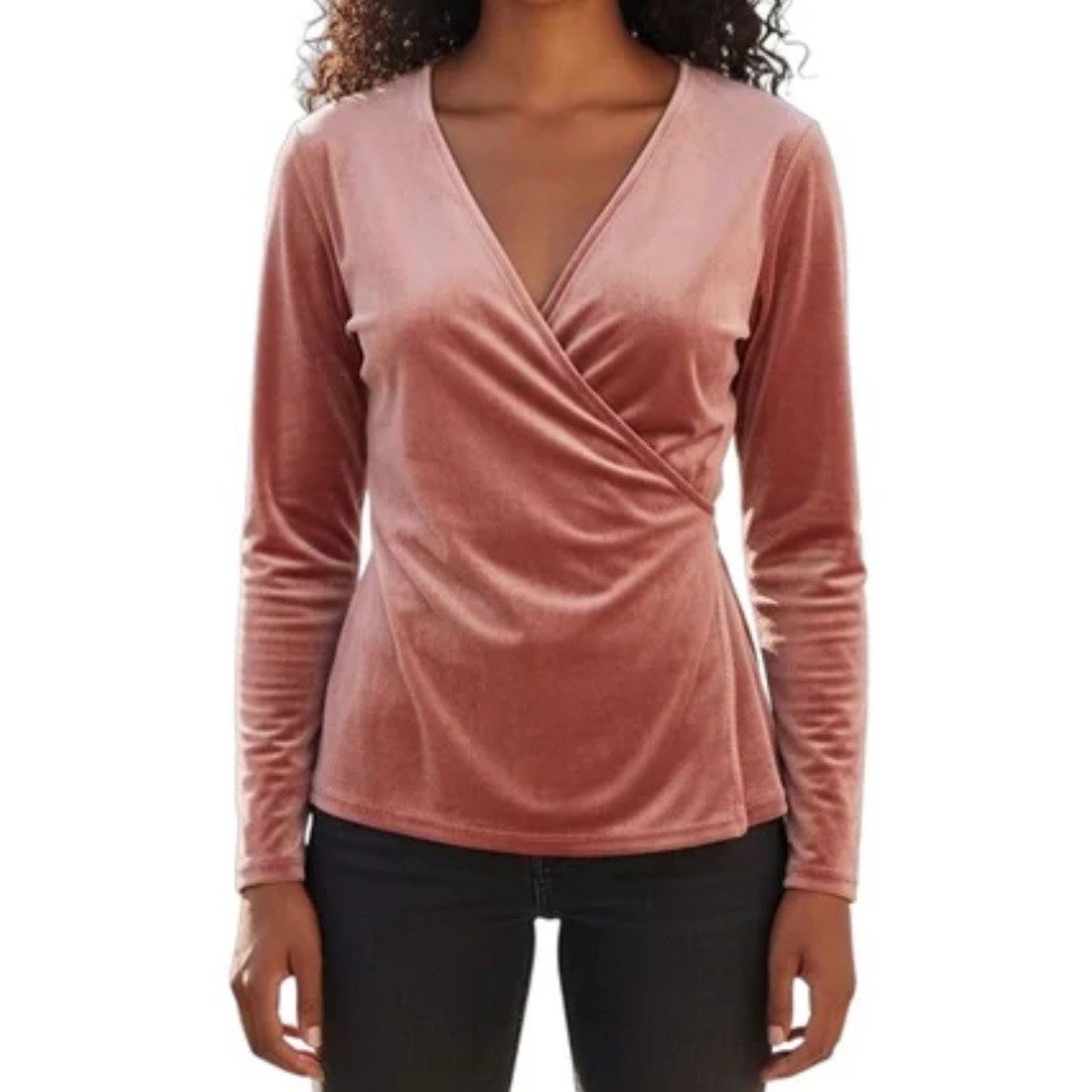 Sundance Women’s L Morgan Velvet Long Sleeve Faux Wrap Top Blush Pink